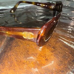 CHANEL Brown Sunglasses with Gold Logo